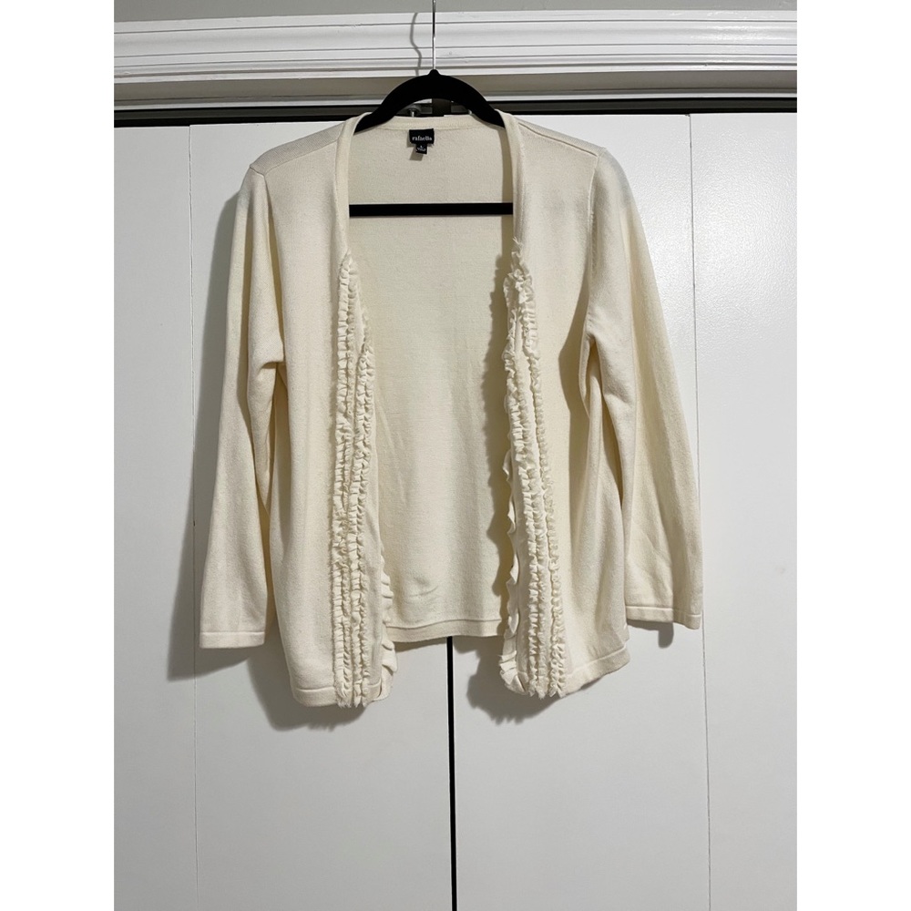 Rafaella Cream Ruffled Button-Up Large Sweater
